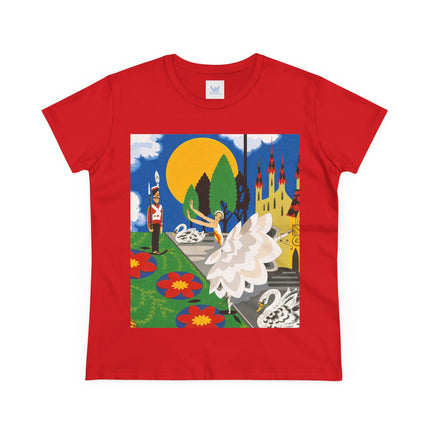 🦢🏰 The Enchanted Swan Ballet Cotton Tee – Art Deco Fairytale Whimsy