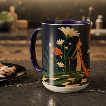 🌼🧡 The Midnight Floral Masquerade Colorful Mug – Art Deco Fashion Fantasy