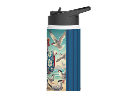 Geisha Kitten by the Seaside Stainless Steel Water Bottle, Standard Lid