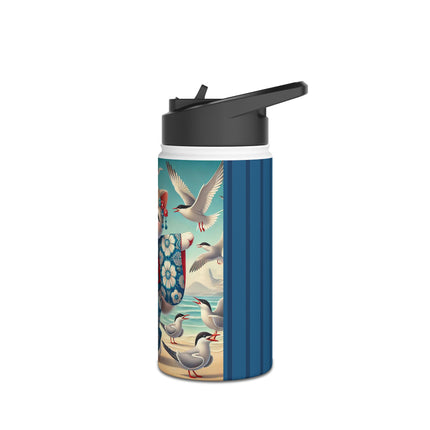 Geisha Kitten by the Seaside Stainless Steel Water Bottle, Standard Lid
