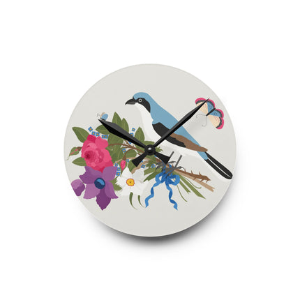 Bluebird & Butterfly Acrylic Wall Clock