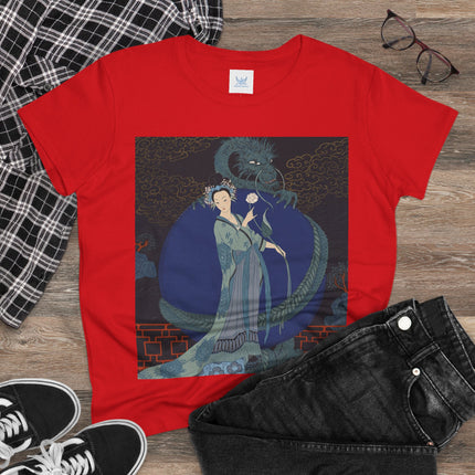 🐉🪷 The Lady Of The Lotus Dragon Cotton Tee – Art Deco Asian Fantasy
