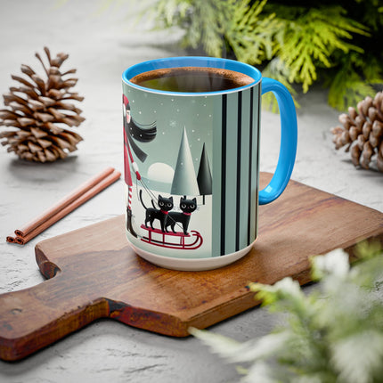 Red Sled & Curious Cats Colorful Mugs (11oz, 15oz)