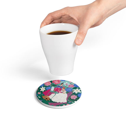 💎🌸 The Lady Of The Jeweled Garden Ceramic Coaster – Art Deco Floral Elegance
