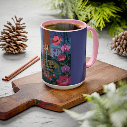 The Lady And The Midnight Birdcage Colorful Mugs – Art Deco Botanical Elegance