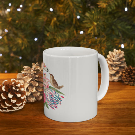 Pair of Brown Birds on Bouquet with Tulip, Rose, Snapdragons, and Butterflies by Anonymous Ceramic Mug 11oz