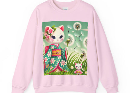 Geisha Kitten and the Dandelion Wish Heavy Blend™ Crewneck Sweatshirt