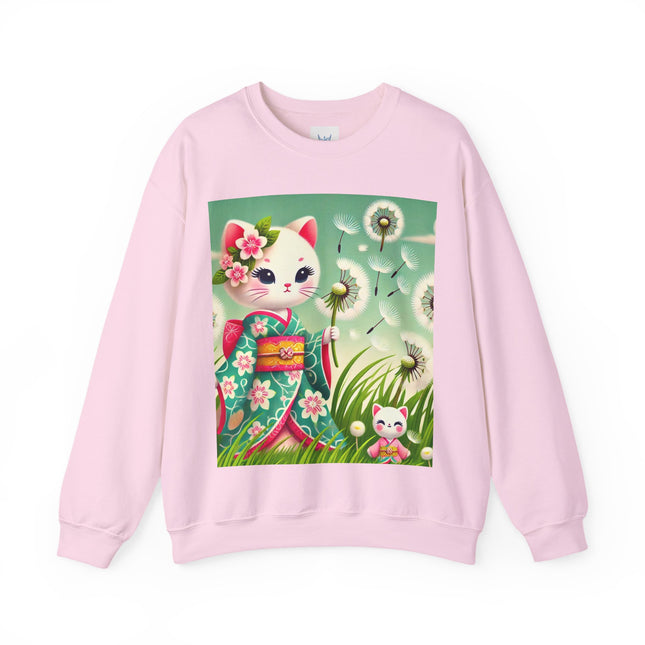 Geisha Kitten and the Dandelion Wish Heavy Blend™ Crewneck Sweatshirt