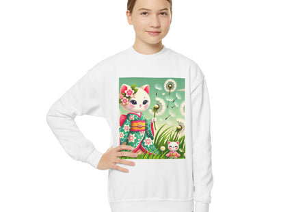 Geisha Kitten and the Dandelion Wish Youth Crewneck Sweatshirt