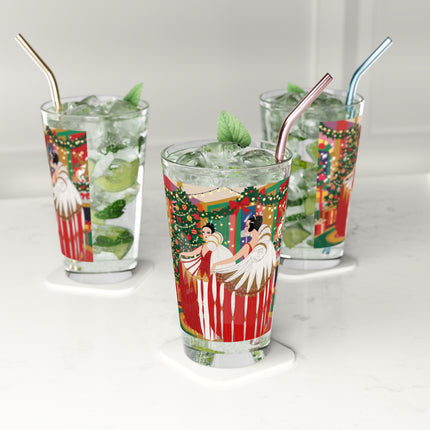 🎄💃 The Christmas Mirror Duet Pint Glass – Art Deco Holiday Elegance