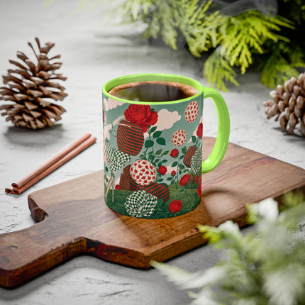 🌹💚 The Scarlet Rose Checkerboard Garden Colorful Mug – Art Deco Floral Whimsy