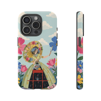 🌸🪞 The Floral Parasol Reflection Phone Case – Art Deco Garden Fantasy