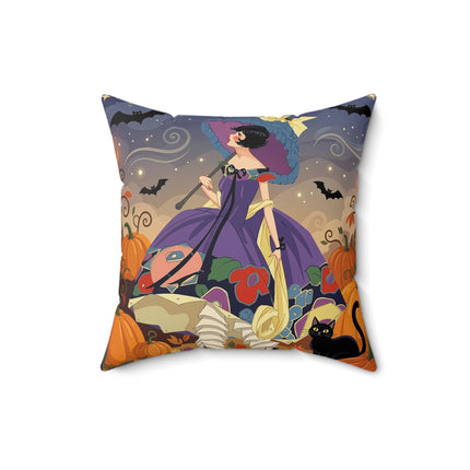 🌙🎃 The Moonlit Garden Walk Square Pillow – Elegant Halloween Charm
