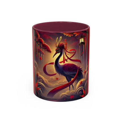 Regal Crimson Crane in the Autumn Mist Colorful Mugs (11oz, 15oz)
