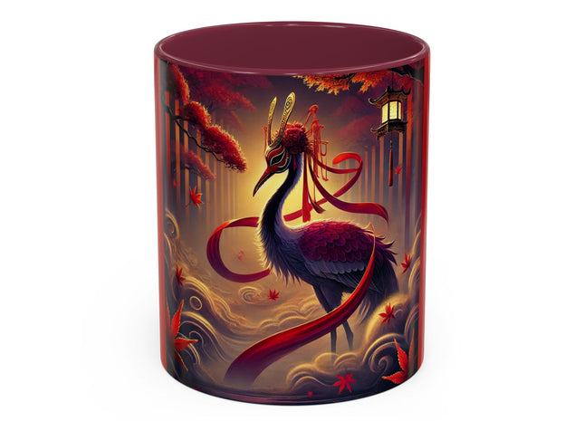 Regal Crimson Crane in the Autumn Mist Colorful Mugs (11oz, 15oz)