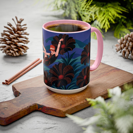 🖤🌺 The Midnight Floral Acrobat Colorful Mug – Art Deco Fashion Whimsy