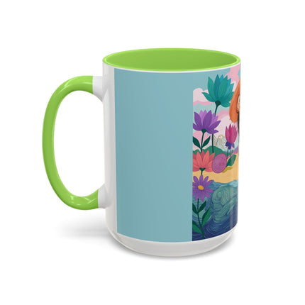 The Lady Of The Coral Parasol Colorful Mugs – Art Deco Coastal Elegance