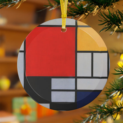Composition with Red, Yellow, Blue, and Black by Piet Mondrian Glass Ornament