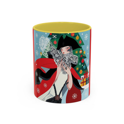 ❤️ The Lady Of The Crimson Scarf Colorful Mug – Art Deco Christmas Elegance