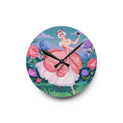 🌸🎭 The Rose Garden Masquerade Acrylic Wall Clock – Art Deco Floral Elegance