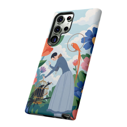 🦜🌺 The Lady Of The Garden Aviary Phone Case – Art Deco Floral Whimsy