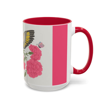 Goldfinch & Pink Flowers Colorful Mugs – Vibrant Spring & Bold Beauty