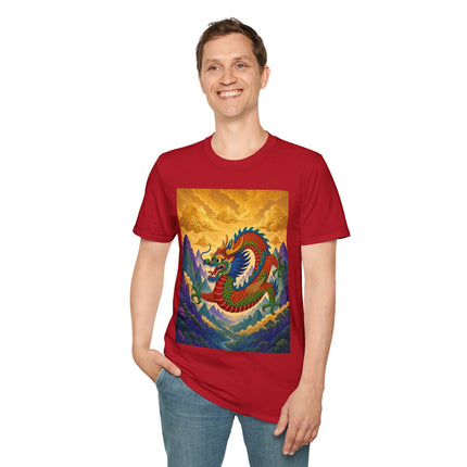 🐉🌄 The Golden Sky Dragon Softstyle T-Shirt – Mystical Mountain Fantasy