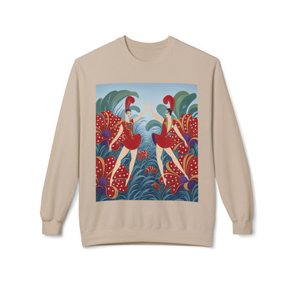 🎭🌺 The Scarlet Flower Garden Dancers Midweight Crewneck Sweatshirt – Art Deco Floral Whimsy
