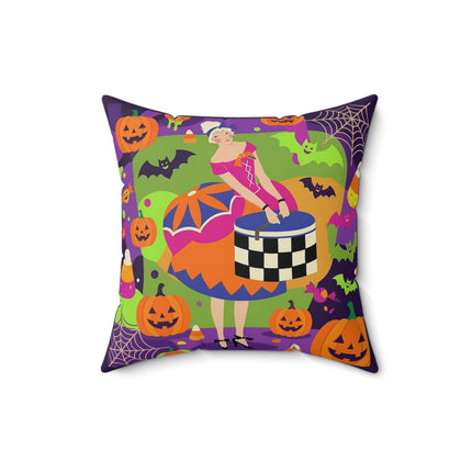🍬🎃 The Lady Of Candy Corn Hollow Square Pillow – Colorful Halloween Charm