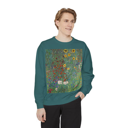 Farm Garden with Sunflowers by Gustav Klimt Unisex Garment-Dyed Sweatshirt