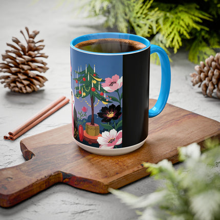 🌹🎄 The Lady Of The Candlelit Rose Tree Colorful Mug – Art Deco Christmas Garden
