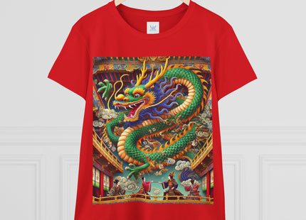 Tibetan Dragon Over Kabuki Duel Women's Midweight Cotton Tee