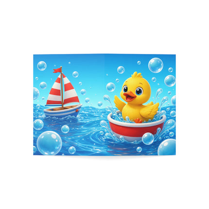 🦆⛵ The Little Duck’s Bubble Boat Greeting Card – Whimsical Animal Adventure