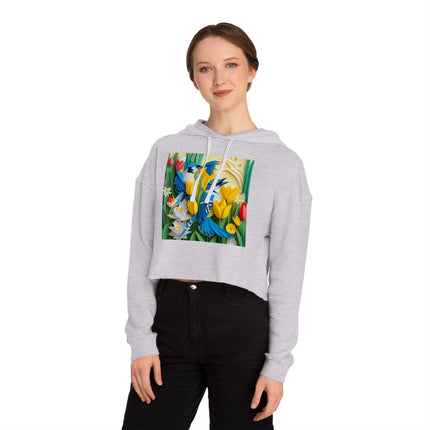 Blue Jays in a Spring Garden Women’s Cropped Hooded Sweatshirt
