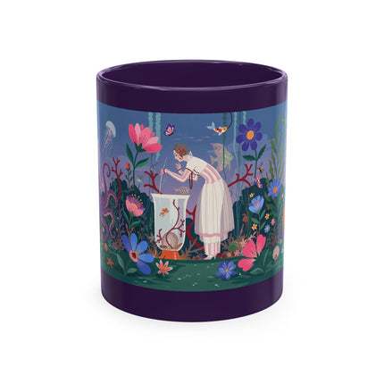 🐠🌸 The Lady Of The Underwater Flower Garden Ceramic Mug – Art Deco Aquatic Whimsy