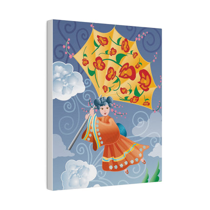 Flight of Blossoms – Whimsical Girl with Kite