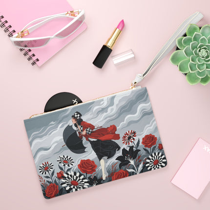 🌹☂️ The Lady In The Storm Clutch Bag – Art Deco Fashion Drama