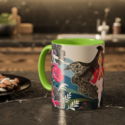 🌸🎀 The Pink Lace Garden Promenade Colorful Mug – Art Deco Fashion Elegance
