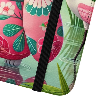 🦩🌸 Geisha Kitten Strolls Among the Spoonbills Flip Case – Serene Grace & Marshland Wonder