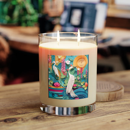 Elegant Egret Oasis Scented Candle - Full Glass, 11oz - The White Tea & Fig, The Lavender & Sage, and The Ocean Mist & Moss