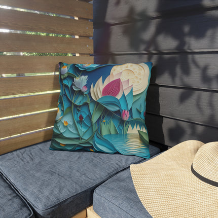 Ethereal Moonlit Lake Outdoor Pillows