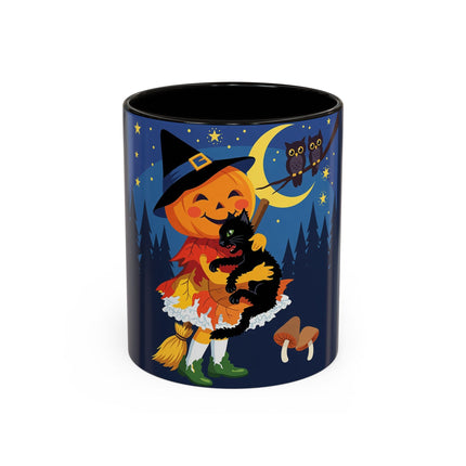 🎃🐈‍⬛ The Little Pumpkin Witch And Her Black Cat Colorful Mug – Whimsical Halloween Charm