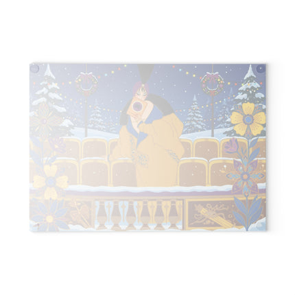 🎭❄️ The Lady Of The Snowbound Theatre Glass Cutting Board – Art Deco Holiday Elegance
