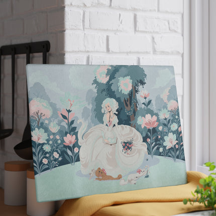🌸📖 The Lady Of The Secret Garden Glass Cutting Board – Art Deco Floral Elegance