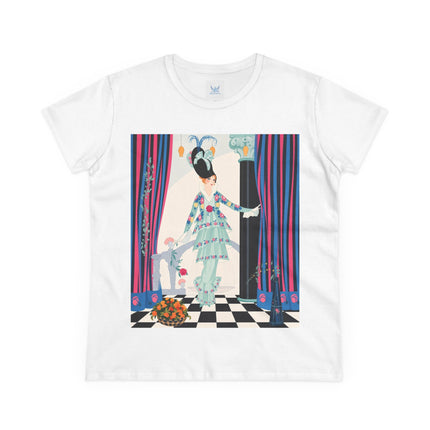🌸🎭 The Lady Of The Garden Salon Cotton Tee – Art Deco Floral Elegance