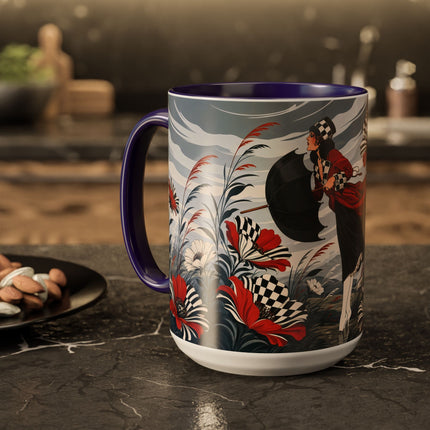 ☔🌹 The Scarlet Checkerboard Rainstorm Colorful Mug – Art Deco Floral Elegance