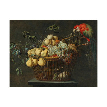 Still Life of a Basket of Fruit with a Parrot by Adriaen van Utrecht Matte Horizontal Posters