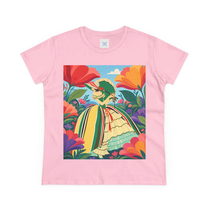 🌺🎀 The Girl In The Striped Garden Cotton Tee – Art Deco Floral Fashion