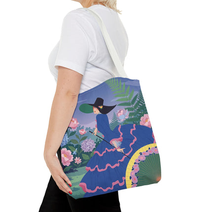 🌸💙 The Lady Of The Blue Garden Promenade Tote Bag – Art Deco Floral Fashion