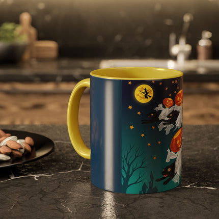 🐈‍⬛🎃 The Flying Black Cats Of Halloween Colorful Mug – Whimsical Storybook Charm